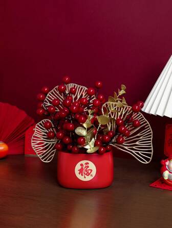 1pc Simulation Rich Fruit Potted Chinese New Year Home Porch Desktop Party Decoration, Valentine's Day, Gift