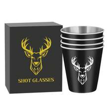 1/2/4pcs Deer Head Pattern Aluminum Mini Shot Glasses, 2.37 Oz - Aluminum, Suitable For Outdoor Camping, Picnic And Hunting, Shot Glasses, Bar Tools, Kitchen Supplies, Liquor Cups, Reusable Metal Cups, Applicable For Kitchen, Bar, Party, Hunting Gift, Birthday Gift For Men And Women, Corporate Celebration