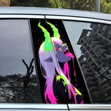 2pcs Stylish Girl Face Graphic Car Stickers - Durable Protective Film For B-Pillar Exterior Accessories