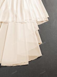 Vestido de novia de encaje y gasa romántico con patchwork hasta el suelo para la novia