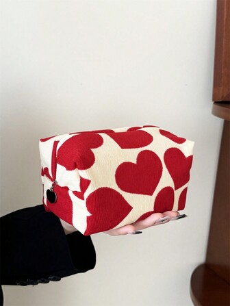 1pc Large Red Heart-Shaped Cosmetic Bag, Portable Travel Pouch Makeup Travel Toiletry Organizer Essentials Gifts Storage Zipper Accessories Nail