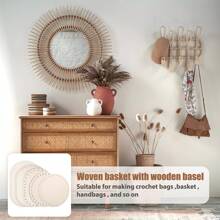 Set de 5 soportes de cesta de ganchillo, cestas de ganchillo con bases de madera, suelo de madera de ganchillo, cestas de madera natural, soportes de cesta de ganchillo DIY, manualidades, textiles para el hogar, bases de madera de ganchillo DIY, suministros de manualidades, bases de madera de ganchillo, cestas de ganchillo en blanco con bucle colgante DIY