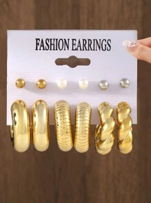 Set de 12 pares de pendientes minimalistas de moda con formas redondas y de lágrima en varios colores, adecuados para uso diario de mujeres o como regalo para días festivos