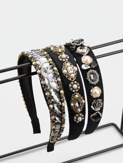 1PC Women Black And Gray Crystal Baroque Hairbands Diamante Vintage Headbands For Party Hair Accessories, Hair Band, Diadema, Hair Hoop, Autumn