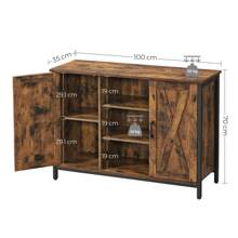 VASAGLE Buffet, Meuble de Rangement, avec placards et étagèores, Portes façon Grange, pur Salle à Manger, Cuisine, Salon, Couloir, Style Industriel, Marron Rustique et Noir - Marron rustique, noir - Voir 6