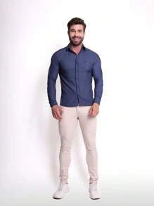 Men's Slim Premium Dress Shirt With Elastane - Azul Marino - Ver 5