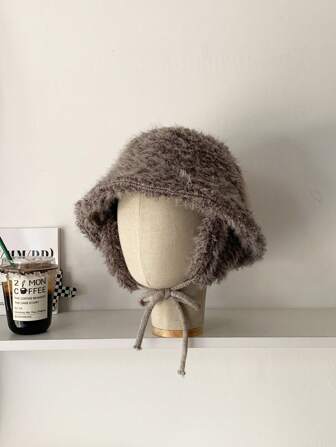 1pc Furry Ear-Protecting Bucket Hat For Women, Thickened Ear Flap Neutral Ushanka Hat, Warm Winter Aviator Cap & Couple's Fluffy Ushanka Hat For Cycling Cold-Proof, Men