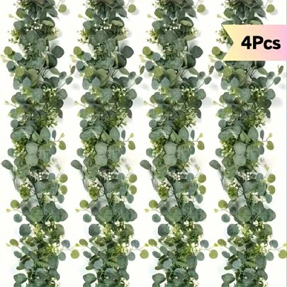 1/2/4/8 Pcs, 5.9 Ft Artificial Eucalyptus Wreath, White Flowers - Perfect For Weddings, Parties, Home Decor, Fireplace Mantel, Table Runner, Outdoor Spaces, Valentine's Day Gift, Faux Plants