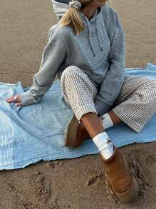Women's Y2k Plaid Pants Gingham High Waisted Drawstring Wide Leg Pants With Pockets Soft Comfy Baggy Pants Casual Going Out Pants Loose Trousers - 卡其色 - 查看 7