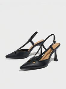 Damskie szpilki z wycięciem w szpic i krzyżowym paskiem na kostce, nowe buty ślubne na imprezę w stylu czarnym ze skóry z odkrytym palcem