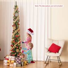 8 FT Pre-Lit Artificial Christmas Tree Slim Pencil Xmas Tree With 591 Branch Tips Christmas Decorations Home Christmas Gifts Christmas Decor - US A Type Plug(110-127V) - View 4
