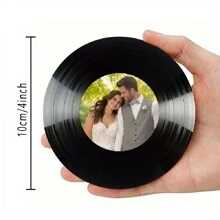 Customized Photo Acrylic Coaster, Personalized Vinyl Record Design, Ideal For Home And Desk Decor, No Battery Required, No Feather, Suitable As Housewarming, Birthday, Christmas, Easter, Thanksgiving, Valentine's Day Gifts, Can Also Be Used As A Water Coaster - 10*10cm Round Coaster - View 2