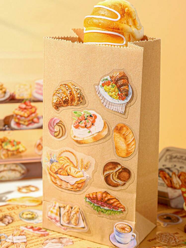 1 caja de 100 piezas de pegatinas retro y lindas para hornear, pan, pastel de fresa, bebida de café, suministros para scrapbooking de vuelta a la escuela, pegatinas divertidas para portátil, Kindle, teléfono - Unitalla - Añade 6