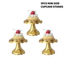 Juego de 3 piezas Soportes mini para cupcakes, exhibidor de pasteles pequeños para macarons, chocolates, postres, bodas, cumpleaños, baby shower, suministros para meriendas, fiesta rosa, blanco
