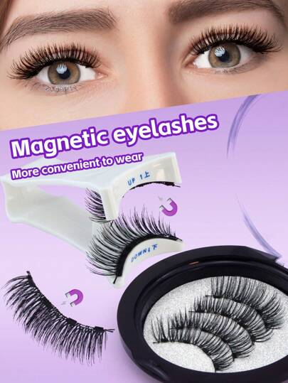 1set 4pcs Magnetic Eyelashes With Magnetic Eyeliner, C-Curl Fluttery Natural Look, 6mm/11mm/12mm Reusable Dual Magnet Lashes For Daily Makeup, Waterproof Strip Lashes, Lashes, Eyelashes, Fake Lashes