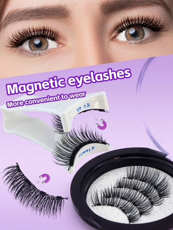 1 conjunto 4 peças Cílios Magnéticos com Delineador Magnético, Efeito Natural Esvoaçante em C-Curl, Cílios Magnéticos Reutilizáveis de 6mm/11mm/12mm com Duplo Imã para Maquiagem Diária, Tiras de Cílios À Prova d'Água, Cílios, Cílios Postiços
