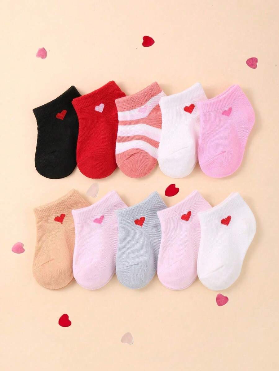 10 双女婴幼儿喜爱图案踝袜，婴儿袜子，新生儿袜子 - 彩色 - 查看 1