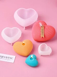 1pc/3pcs 3D Grid Heart Shaped Silicone Candle Mold,DIY Handmade Love Aromatherapy Candle Mold,Valentine's Day Romance Gift,Home Decor - Heart - View 6