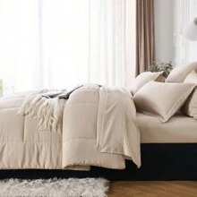 5/7-Piece Solid Colour Checkered Bed Comforter Sets Queen - Soft Microfiber, Lightweight, All-Season, Twin/Full/Queen/King Size Bed In A Bag, Quilt Set With Breathable Fabric And Easy Care,Summer Bedding Set ,Ideal Gift. - Khaki - View 5