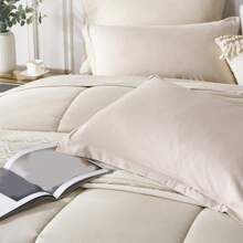 5/7-Piece Solid Colour Checkered Bed Comforter Sets Queen - Soft Microfiber, Lightweight, All-Season, Twin/Full/Queen/King Size Bed In A Bag, Quilt Set With Breathable Fabric And Easy Care,Summer Bedding Set ,Ideal Gift. - Khaki - View 6