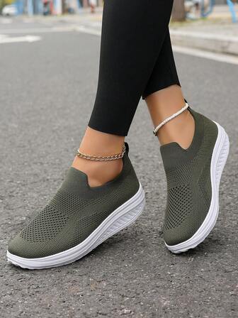 Zapatos de mujer unicolor, transpirables, ligeros y de suela alta para el 2025. Hechos de tela de punto, lavables a mano o a máquina, aptos para baile, running y uso casual.