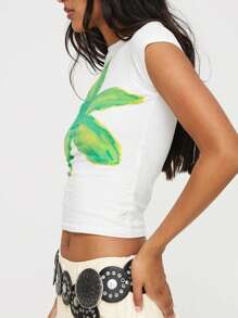Women's Summer Floral Print Crew Neck Short Sleeve Slim Fit Tops  Soft Cotton For Daily - trắng - Xem 4