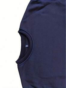 2 pièces/Set Femme Mode Décontracté Sweat-shirt à col rond épaissi + Pantalon long Tenues, Automne/Hiver, Style Européen et Américain - Bleu marine - Voir 4