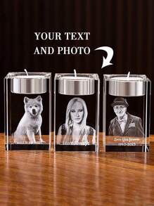 Custom 2D Photo Candle Holder, 2D Crystal Photo Engraving, Personalized Crystal Tea Light Candle Holder, Commemorative Candle Holder, Custom's Day, Mother's Day, Personalized Gifts