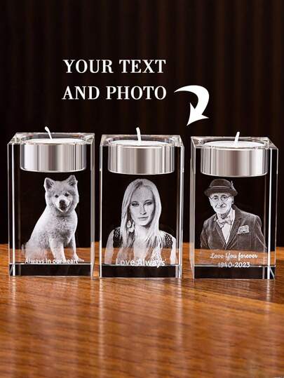 Custom 2D Photo Candle Holder, 2D Crystal Photo Engraving, Personalized Crystal Tea Light Candle Holder, Commemorative Candle Holder, Custom's Day, Mother's Day, Personalized Gifts