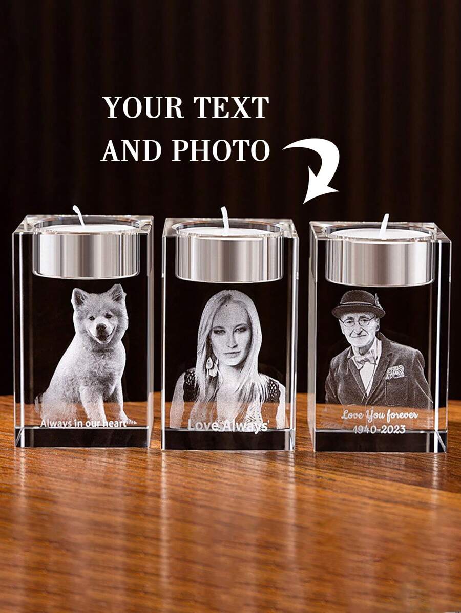 Custom 2D Photo Candle Holder, 2D Crystal Photo Engraving, Personalized Crystal Tea Light Candle Holder, Commemorative Candle Holder, Custom's Day, Mother's Day, Personalized Gifts