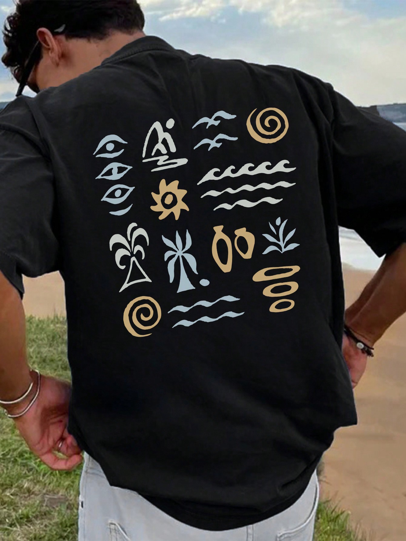 Men's Simple Plant Print Round Neck Short Sleeve T-Shirt