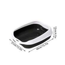 2pcs Plastic Half Enclosed Anti-Splashing Square Cat Litter Box/Litter Pan 1pc + Cat Litter Scoop 1pc (Random Color), Suitable For Small Cats