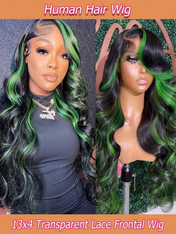 Destaque Verde 13x4 Lace Front Wigs Body Wave Humano Hiar Wig Brasileiro Ombre Colored Lace Frontal Wig Remy Body Wave 150% Densidade Cabelo Humano Pré-arrancado para mulheres