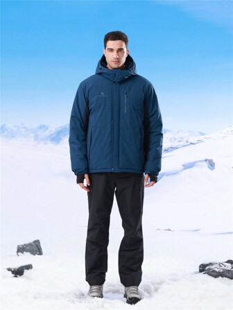 CAMEL CROWN 男士山地雪地防水滑雪外套可拆式連帽防風抓絨派克大衣雨衣冬季外套