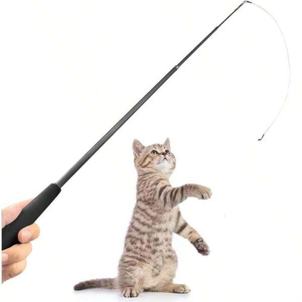 1pc 4-Sections Retractable Cat Teaser Wand Toy, Interactive Cat Stick Toy, Durable Scratch-Resistant Fishing Rod Style Extendable Up To 70 Inches For Indoor Cats