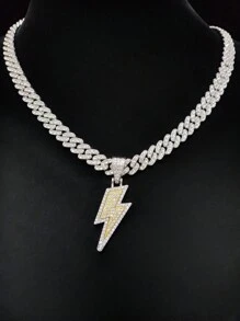1 件男士时尚创意闪电形吊坠项链，朋克风格项链适合派对或日常佩戴，2 种链条款式可选 - 銀色 - 查看 8