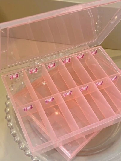 klimonla Pink Nail Art Storage 12 Grid Nail Plate Box, Nail Salon Storage Box, Bowknot Sticker Nail Plate Storage Box, Accessory Storage Box, Nail Art Tool Storage Box
