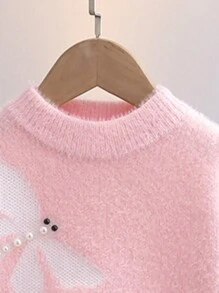 Young Girl' Thickened Warm Mink Fleece Knitted Sweater, Autumn/Winter