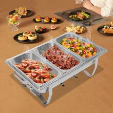 Chafing Dish Buffet Set, Rectangular Catering Chafer Warmer Set, Buffet Dishes Warming Set - Silver - View 4