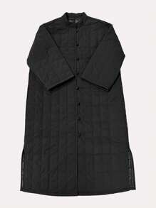 Women's Casual Warm Solid Color Long Plaid Cotton Padded Coat For Autumn/Winter