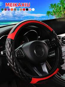 MEIKAXIU 1 件水晶碳纤维 PU 皮革 3D 立方体刺绣汽车方向盘套，适合 14.5-15 英寸汽车配件，男女通用黑色/红色/粉色/蓝色/米色/灰色 - 均碼 - 查看 19