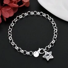 1pc 925 Silver Plated Fashion Bracelet With Pentagram Star Crystal Charm Bracelets For Women Fine Jewelry