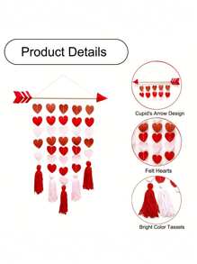 1 件手工制作情人节箭头爱心壁挂装饰流苏卧室婚礼门后装饰 - 彩色 - 查看 4