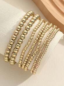 Set de 7 pulseras elásticas con cuentas de estilo de moda, hechas a mano con cuentas metálicas para mujeres