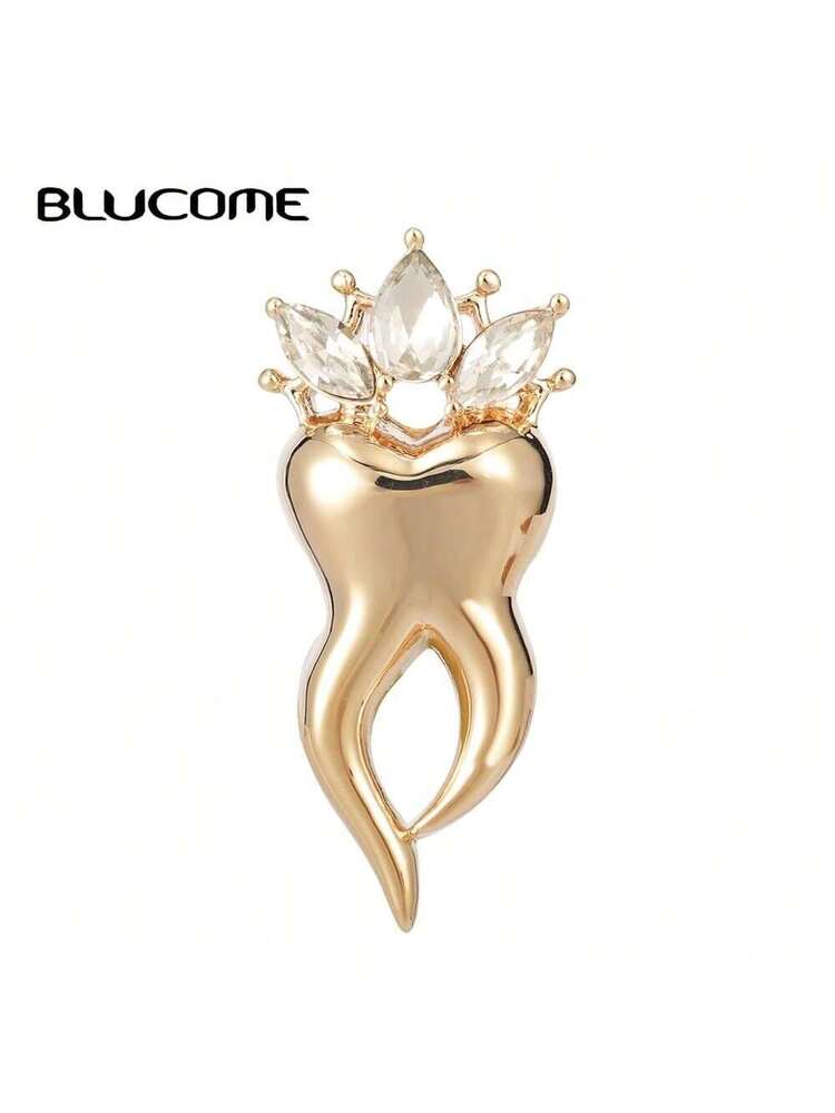 1pc Rhinestone Crown & Tooth Shaped Brooch Pin, Ideal Gift For Dentist, Badge For Bag, Hat