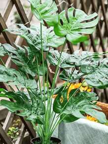 1 件 9 叶人造植物,带茎,生动的棕榈和龟壳竹子设计,非常适合丛林、海滩、夏威夷派对、家庭花园和办公室,无需花盆 - 彩色 - 查看 5