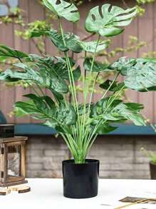 1 件 9 叶人造植物,带茎,生动的棕榈和龟壳竹子设计,非常适合丛林、海滩、夏威夷派对、家庭花园和办公室,无需花盆 - 彩色 - 查看 4