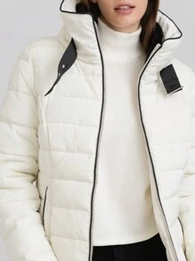 女士时尚立领保暖棉服外套，冬季 - 白色 - 查看 1