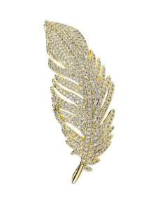 1 pieza Broche de pluma clásico con rhinestones elaborados, alfiler de solapa elegante y de moda de alta gama, accesorio de regalo premium para vestidos, bolsos, camisas, chaquetas, joyería, ropa de Navidad, Halloween, regalos divertidos y lindos para maestros