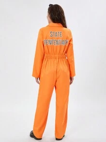 Jail Costumes Letter Print Long Sleeve Prison Jumpsuit For Adults Women Role-Playing Party Cosplay Outfits